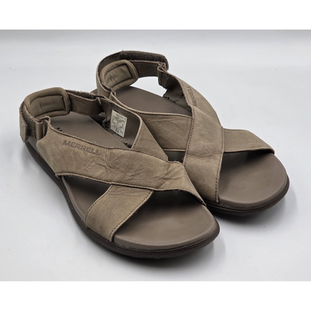 Merrell Around Town Sunvue Nubuck Leather Strap Sandal Stone Brown Women's 8
